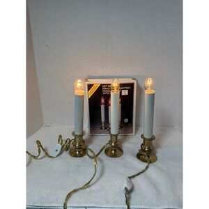 Vintage 90s Set of Three‎ Solid Brass Electric Candle Lamps with Bulbs Boxed